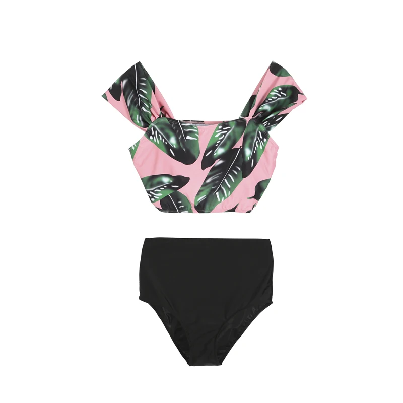 

Women 2019 Floral Print Striped Bikini Swimwear Sexy High Waist Swimsuit Off Shoulder Bathing Suit Female Biquini Beachwear