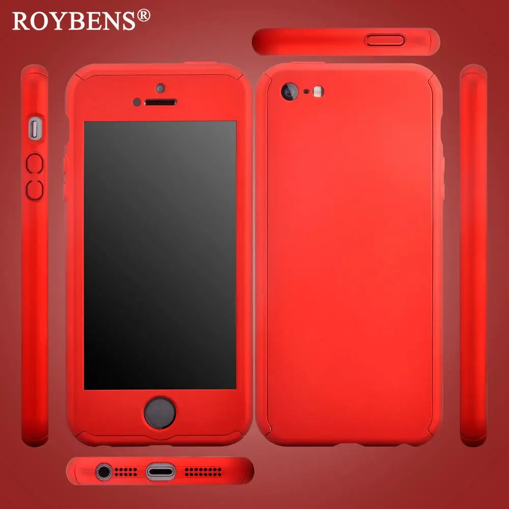 Роскошные Roybens полное покрытие 360 градусов чехол для iPhone 5 5S SE 6 S 7 8 Plus X Жесткий