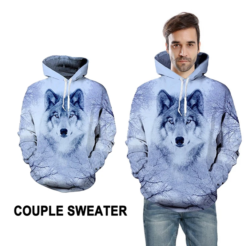 Волк 3D печатных хип хоп толстовки с капюшоном свитер флис Прохладный зима теплый