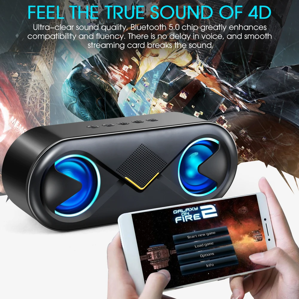 TOPROAD портативный Bluetooth 5,0 динамик s 10 Вт беспроводной стерео бас Hifi динамик Поддержка TF карты AUX USB Громкая связь со вспышкой светодиодный