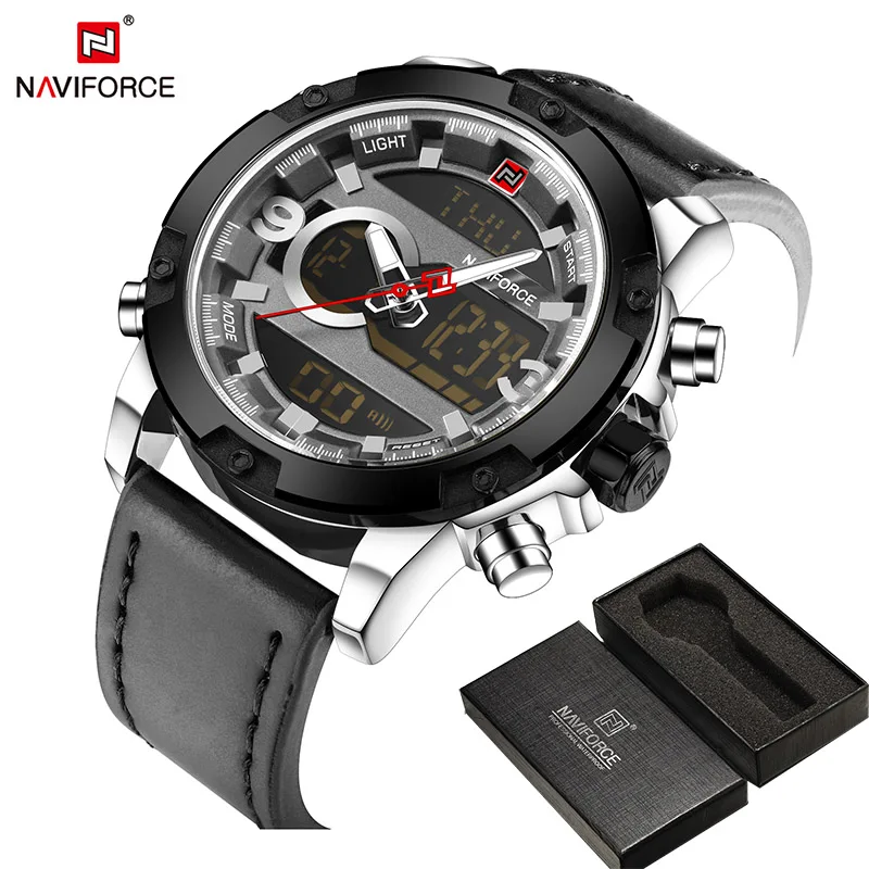 NAVIFORCE Топ люксовый бренд мужские Кварцевые водонепроницаемые часы мужские модные спортивные часы мужские кожаные военные часы Relogio Masculino - Цвет: Silver Gray