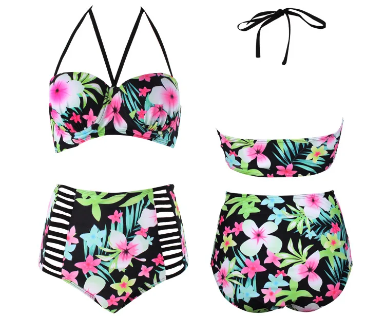 Женский купальник с цветочным принтом пуш ап мягкий бюстгальтер + газовая юбка