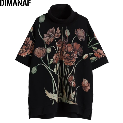 Ao99377CN DIMANAF, женские толстовки, свитшоты размера плюс, топы, черные женские водолазки, пуловеры, Осенние, тонкие, хлопковые, свободные,, с цветочным принтом - Цвет: Ao99377CN