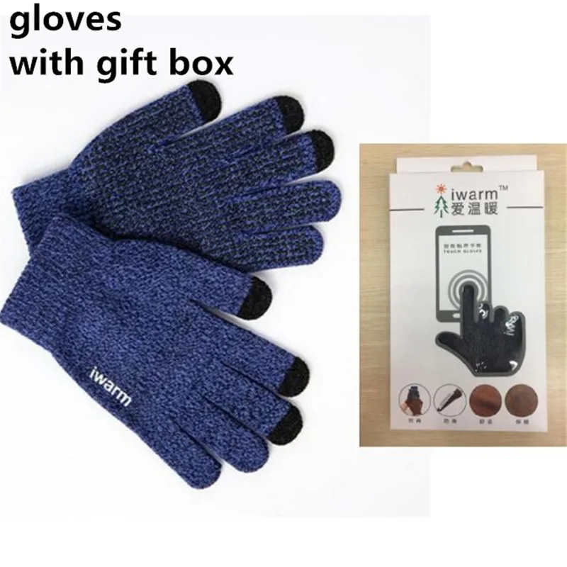 navy with box 400 p! Высококлассные зимние спортивные теплые перчатки для любителей сенсорного экрана с 3 пальцами для iphone, смартфона, шерстяные вязаные, Нескользящие, Neri Velvet - Цвет: navy with box