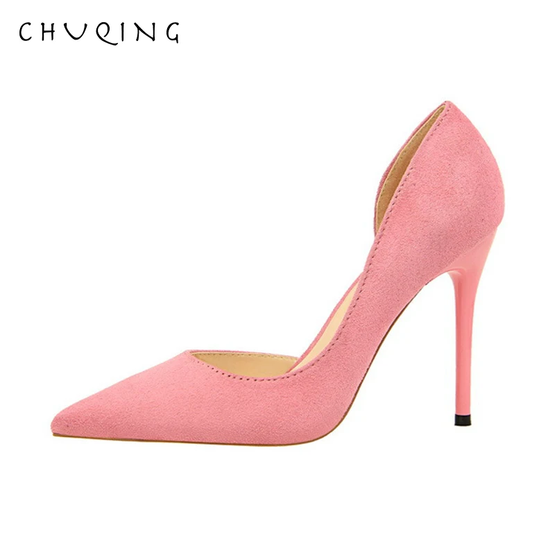 Модные Простые замшевые туфли CHUQING на высоком каблуке с закрытым носком
