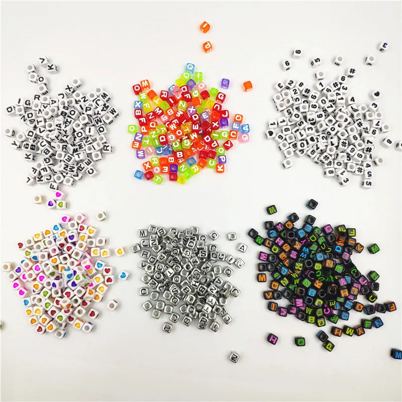 Бусы квадратные акриловые с алфавитом, 7 мм, 100 шт.