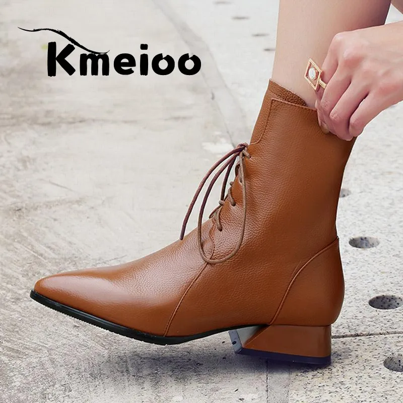 

Женские ботильоны с острым носком Kmeioo, черные ботинки на высоком каблуке 3 см с боковой молнией, классические ботинки, размеры США 5-15