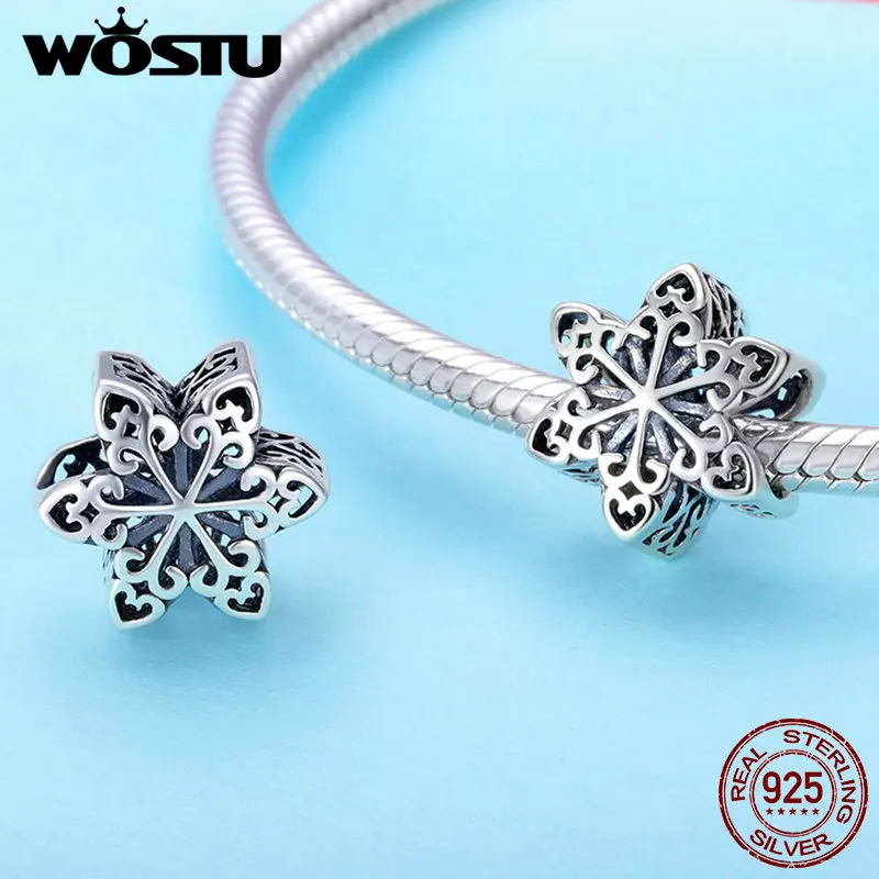 

WOSTU 2020 Winter Style Real 925 Sterling Silver Snowflake Charm fit Original DIY Bead Bracelet Jewelry Fashion Gift BKC719