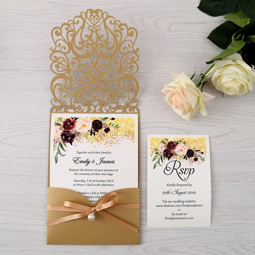 

Открытки на свадьбу DORIS HOME Золото, Бордовый, Белый, Темно-синий, Лазерная резка