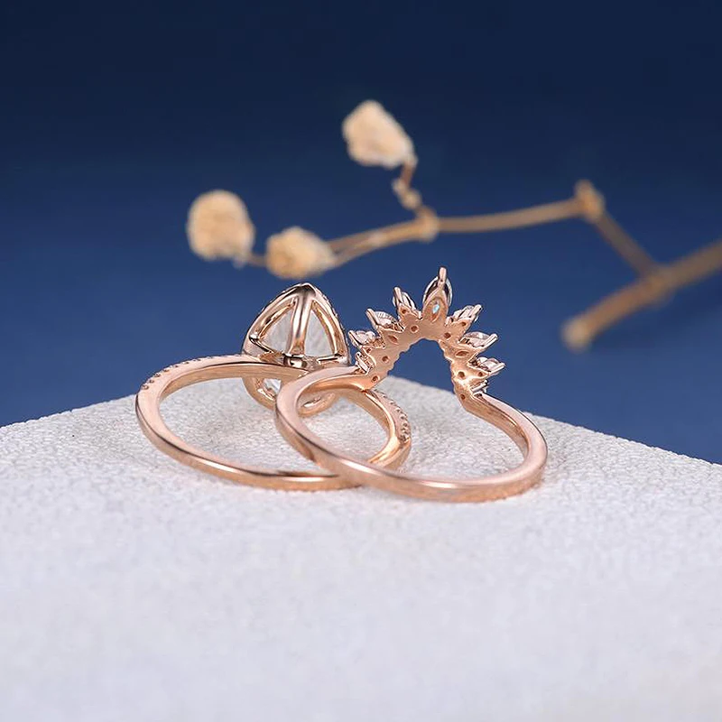 Грушевидное обручальное кольцо Set18K розовое золото набор 1.5ct Moissanite кластер обручальное кольцо для женщин юбилей 2 шт