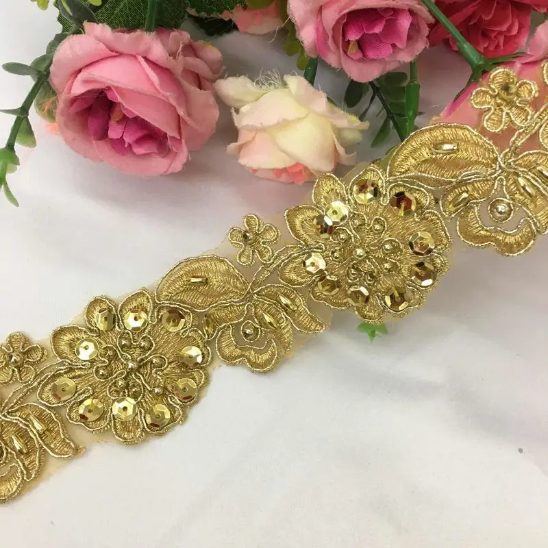 

3Y/Lot Gold Lace Car Bone Beaded Lace Car Bone Lace Accessories Wedding Decoration TX977