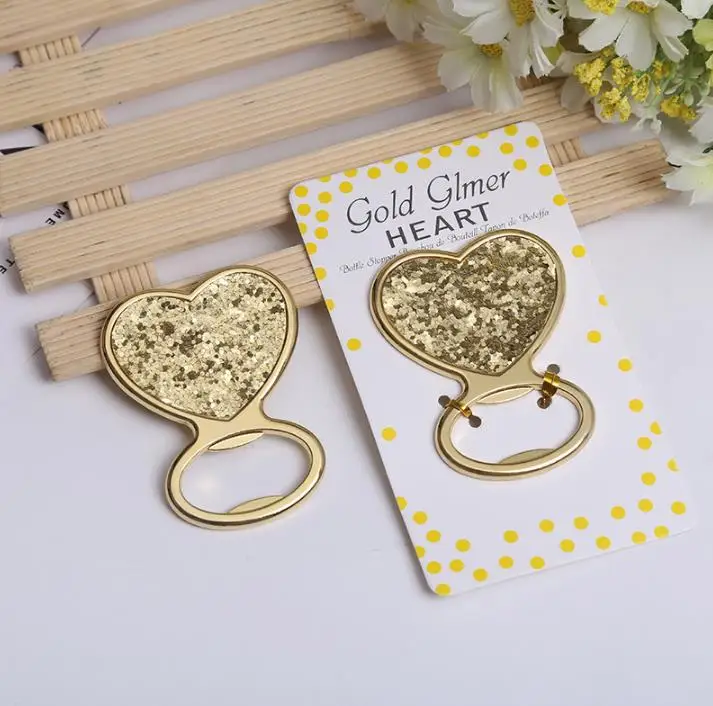 

wedding party favor gifts and giveaways for guests - Gold Glitter Heart Bottle Opener Bridal Shower Favor 100pcs/lot
