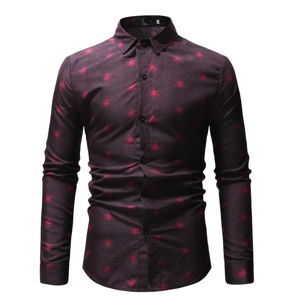 

Camouflage Print Men Shirt Long Sleeve Casual Slim Fit Turn-Down Collar Men Hawaiian Shirts Beach Floral Shirts For Men Clothing