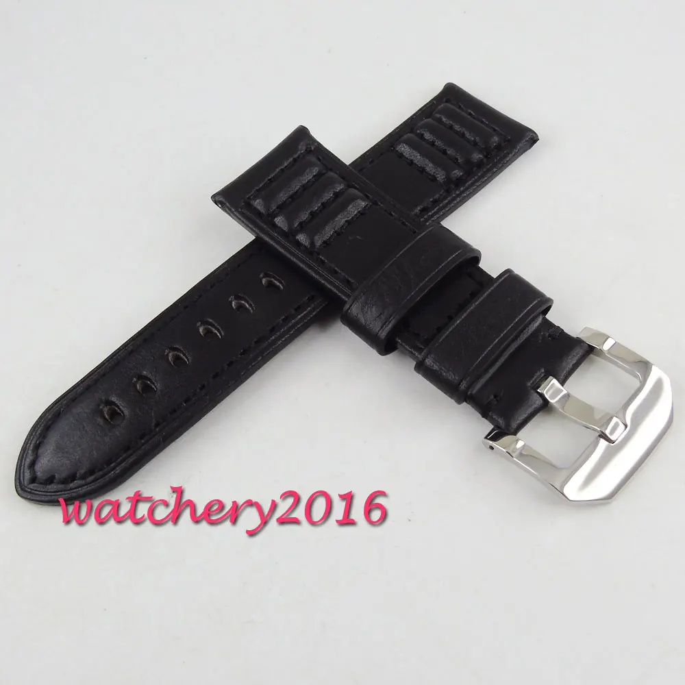 23mm parnis black heavy leather Genuine fit mens military watch | Наручные часы