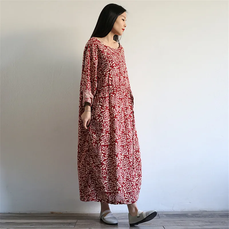 Vestidos 2019 женское весенне осеннее платье scuwлен с винтажным принтом свободное