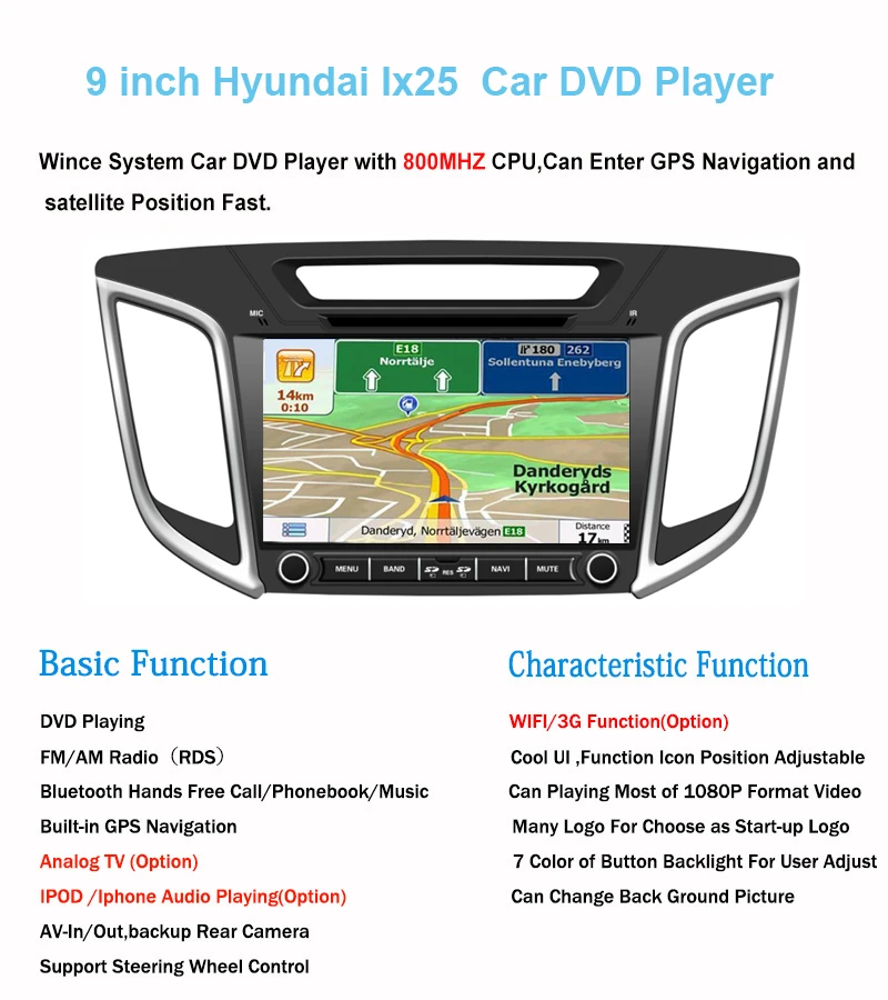 2 Din Автомобильный Радио DVD gps навигатор плеер для hyundai Creta IX25 сенсорный экран темно-синий мультимедиа головное устройство