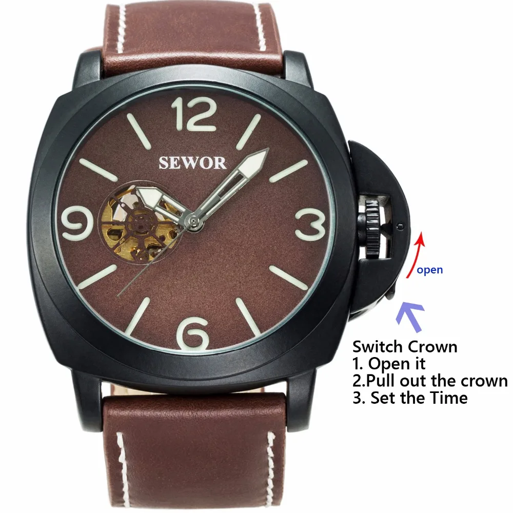 2018 SEWOR Топ бренд Новая мода цифровой указатель светящиеся Мужские автоматические