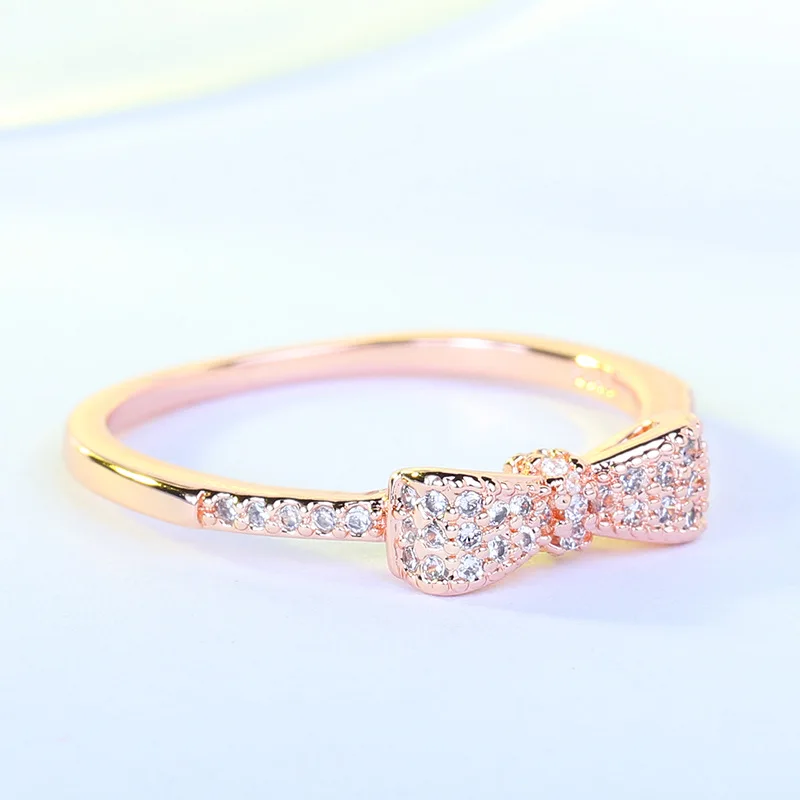 2 цвета подлинное розовое золото цвет сверкающий лук узел штабелируемое кольцо