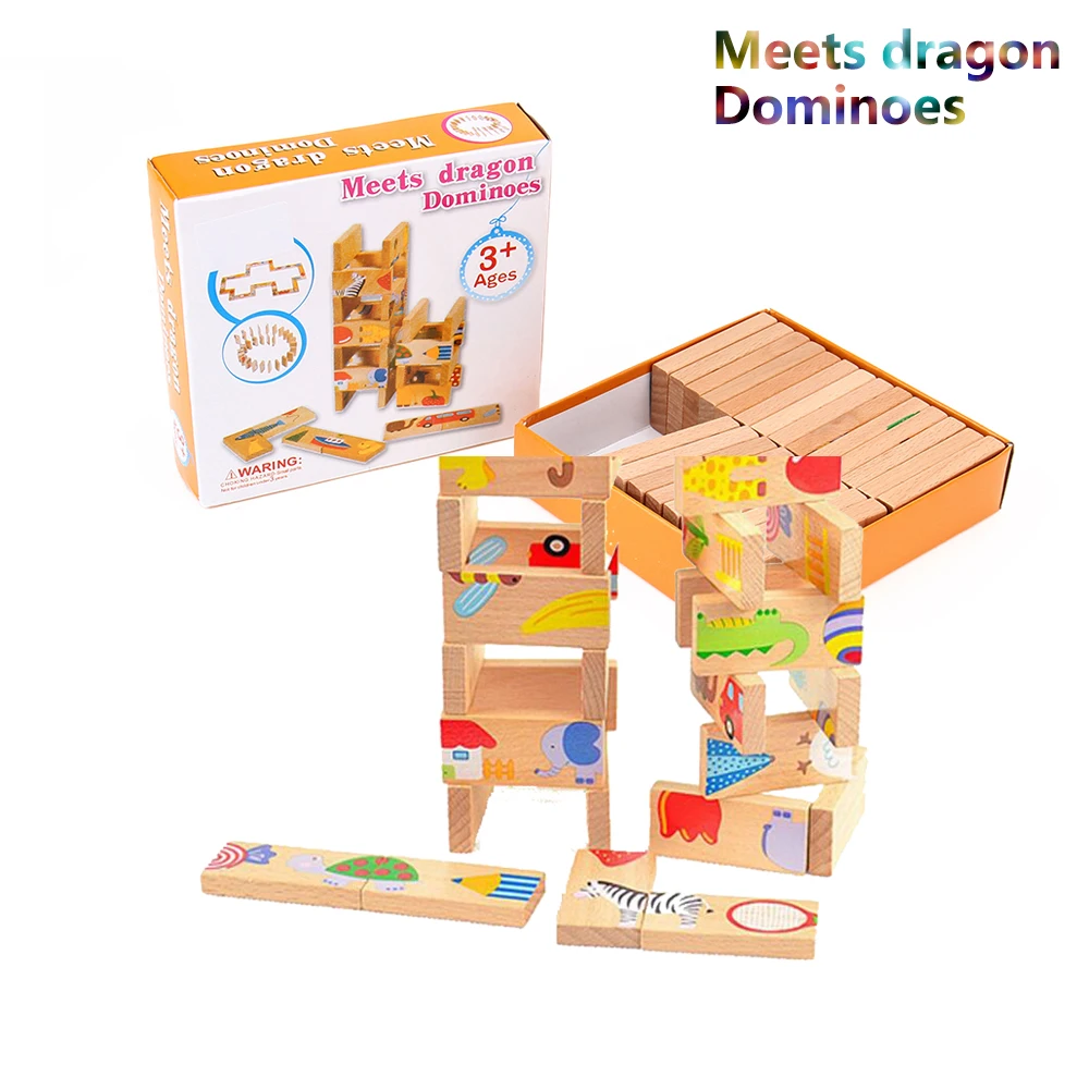 28 ШТ. Деревянные Головоломки Животных Соответствует Dragon Dominoes Game Образования