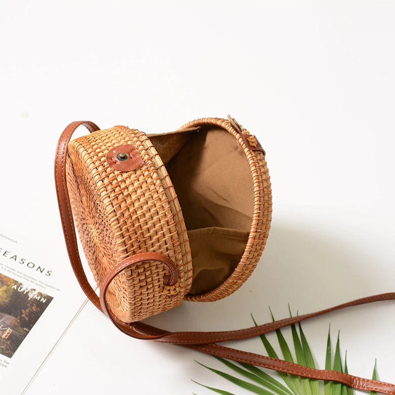 Women Trendy Summer Bali Round Straw Wicker Bag Vintage Handmade Rattan Woven Shoulder Bags Beach Crossbody Bagbolso playa | Багаж и сумки