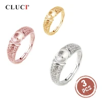 cluci 3pcs 925 sterling silver pearl ring mounting for women fine ring jewelry silver 925 adjustable women zircon rings sr2008sb