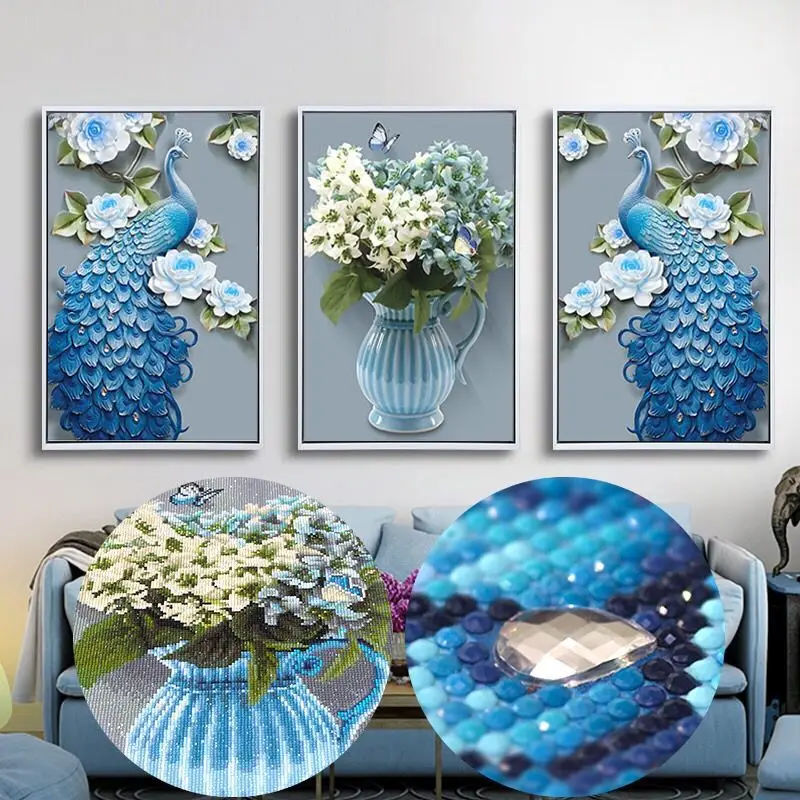 

Triptych DIY Diamond Painting"Flowers Peacock"Diamond Embroidery,Full Round ,Diamond Mosaic,Bead Set Picture,Home Diamant Decor