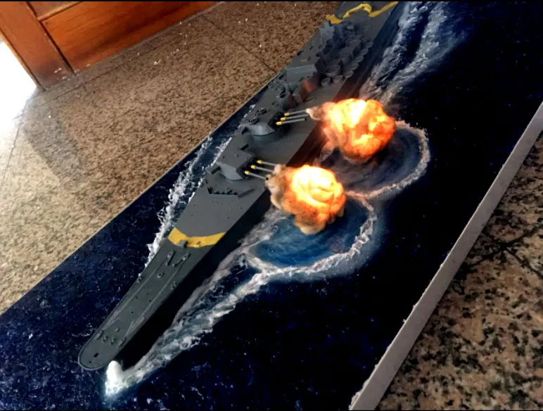 1:350 Diorama модель корабля 350 линкор работающий на водной сцене огонь морской войны