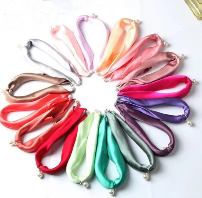Naizaiga 100% plaid silk ring scarf pearl Pendant 25*25cm spring summer fashion women necklace scarves ZCST10 |