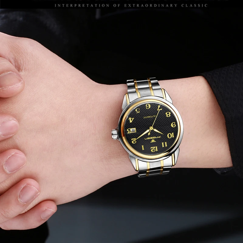 

Mechanical Watch Mens Top Brand Luxury Watches Men Luminous Calendar Waterproof Wrist Watch Stainless Steel Automatic Wristwatch