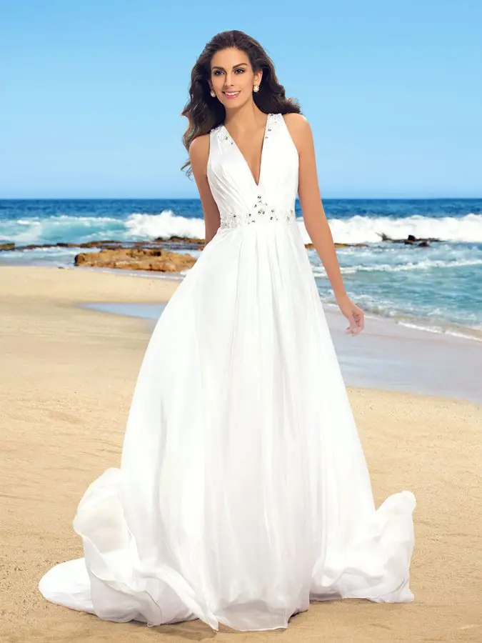 Buttoned Pleats Beading Floor Length Beach Wedding Dress 2019 | Свадьбы и торжества