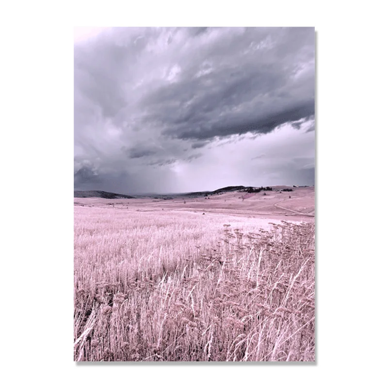 

Nordic Poster Pink Snow Mountain WallArt Canvas Painting Sky Cuadros Quadro Seawater Wall Pictures For Room Unframed