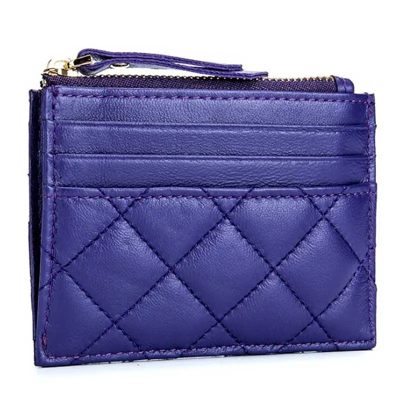 Soft Lambskin Small Leather Wallet Woman Purse Zipper Leather Cardholder Genuine Leather Small Money Bag Visit Card Holder