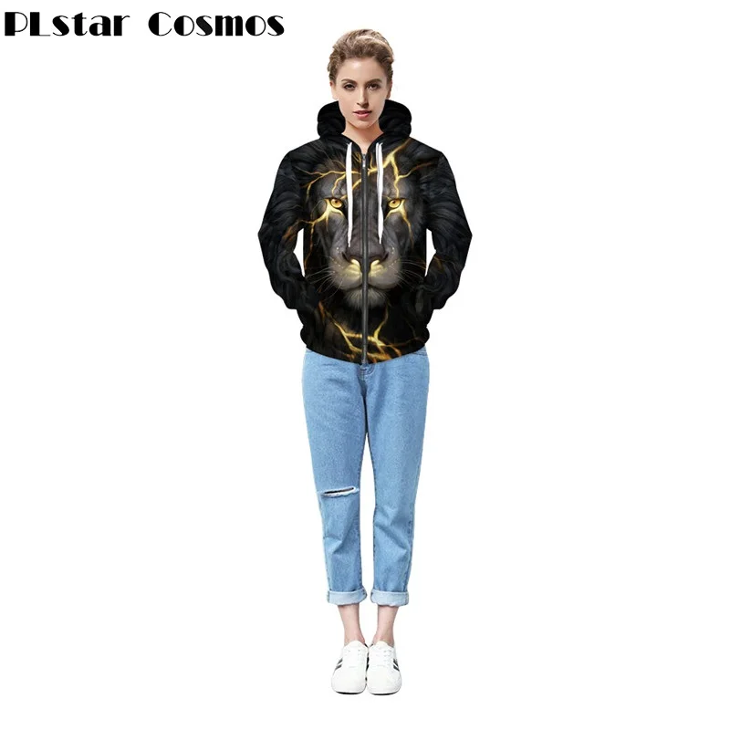 PLstar Cosmos/мужские и женские толстовки на молнии с 3D принтом льва Harajuku Толстовка с капюшоном осенний свитшот большого размера на молнии толстовка с животным уличная одежда