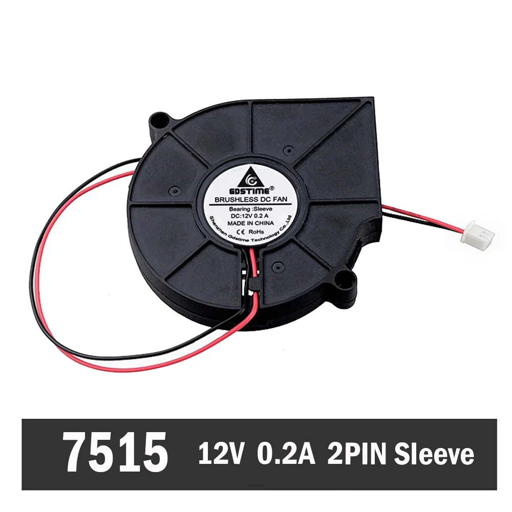 

50 шт. Gdstime 7515 75 мм DC 12 В 2Pin BSleeve Бесщеточный Охлаждающий турбинный вентилятор 75 мм x 15 мм вентилятор