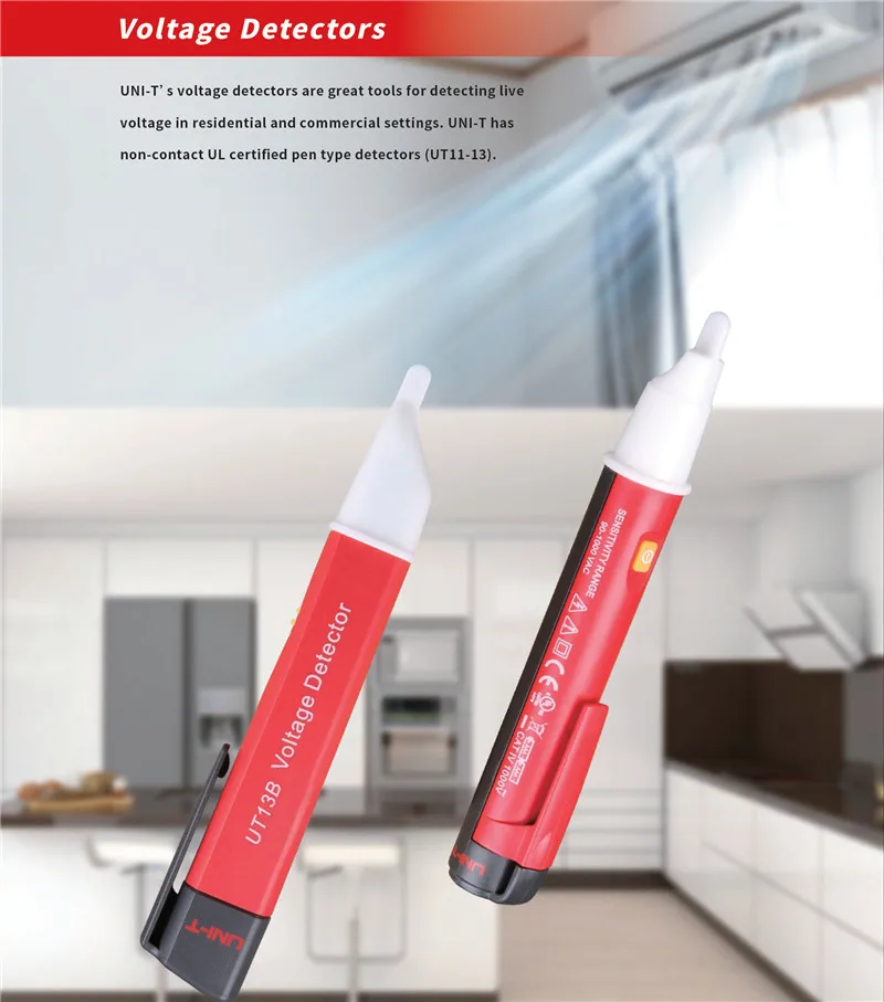 UNI-T UT12D/S/UT13A/B AC Voltage Detector; IP67 protection level non-contact electrician / household test pen UT12E/UT12M