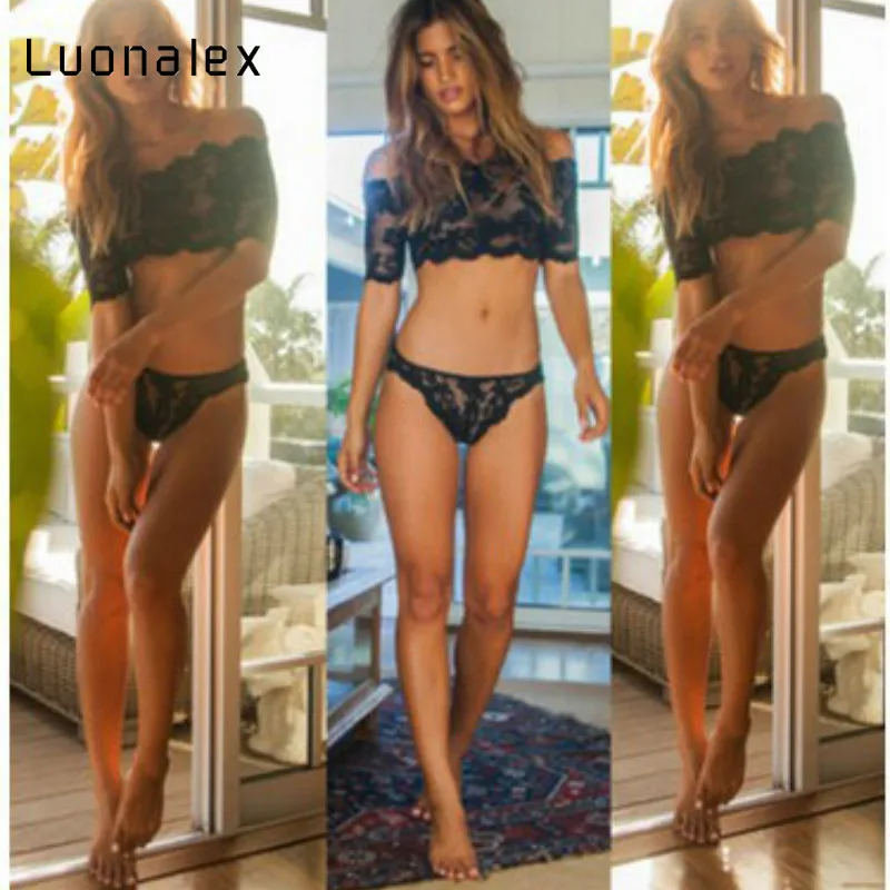 Эротическое кружевное белье Luonalex пижама с открытой грудью бюстгальтер комплект