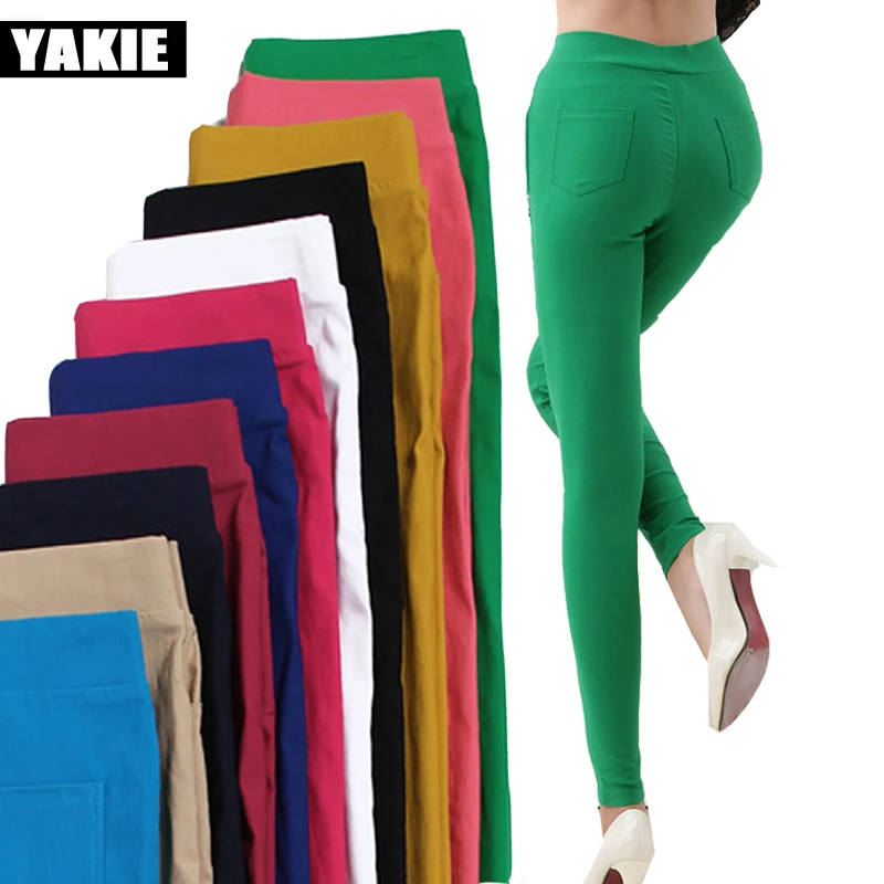 Милые яркие цвета 12 цветов высокая эластичная талия женские брюки-карандаш Капри