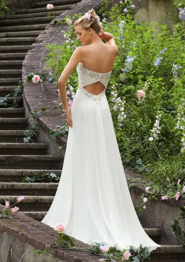 

Beach wedding dresses 2019 VESTIDO DE NOIVA sweetheart sleeveless beaded chiffon backless bride dress Robe de mariage
