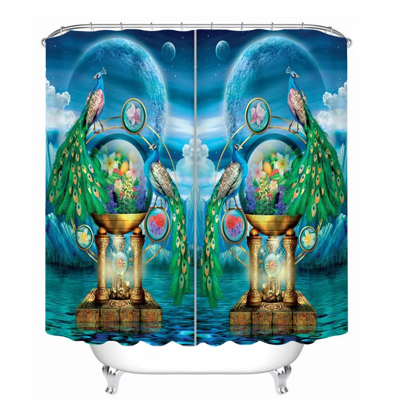 

MYRU 3D Print Waterproof Peacock Shower Curtains Bath Products Bathroom Decor with Hooks