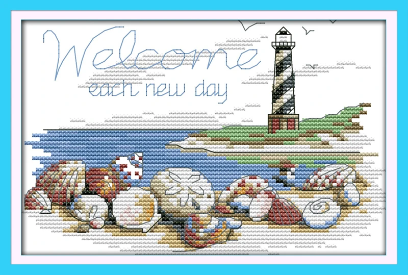 Ракушками Маяк Счетный напечатаны на ткани DMC 14CT 11CT вышивки крестом kitsembroidery