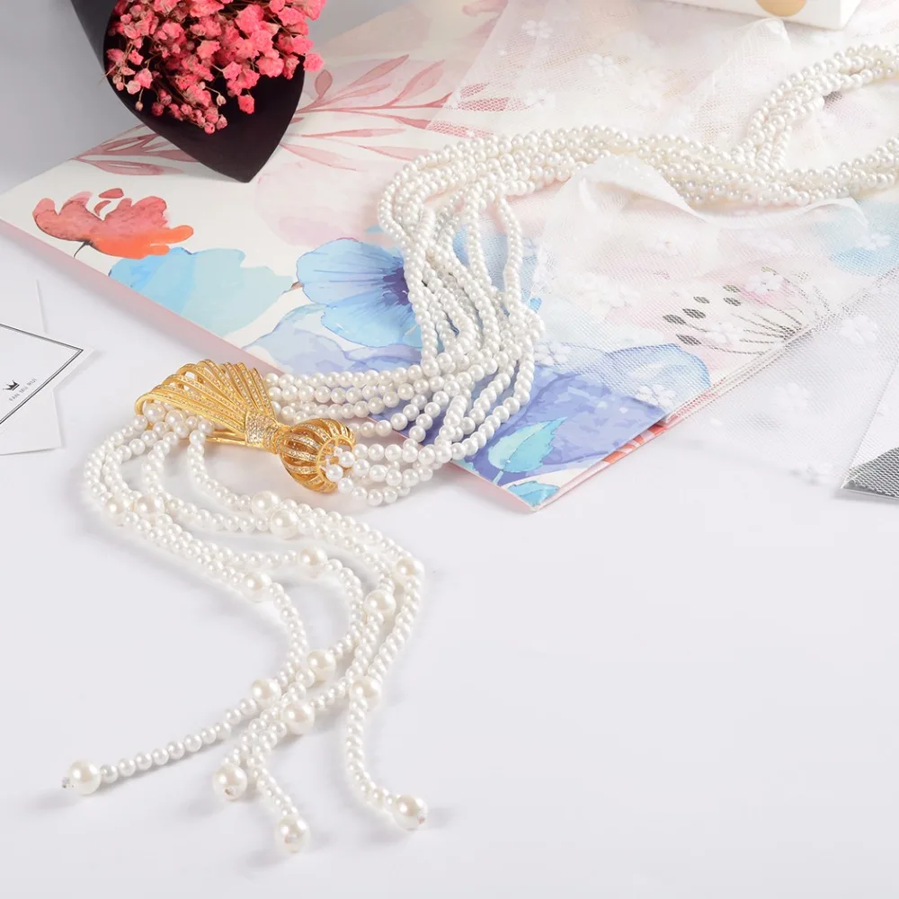 Многослойные бисера Цепи Цепочки и ожерелья жемчужная Бусины кисточкой Подвески