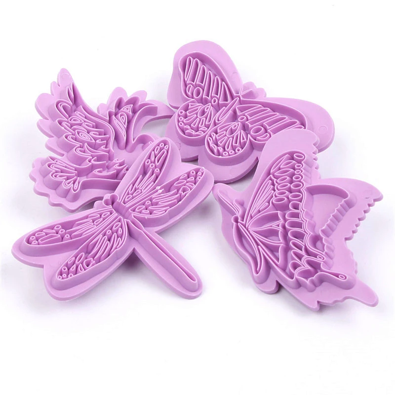 4Pcs/set Butterfly Plastic Cake Cookie Cutters Biscuit Sugar Chocolate Mold DIY 3D Fondant Embossing Cake Decorating Tools