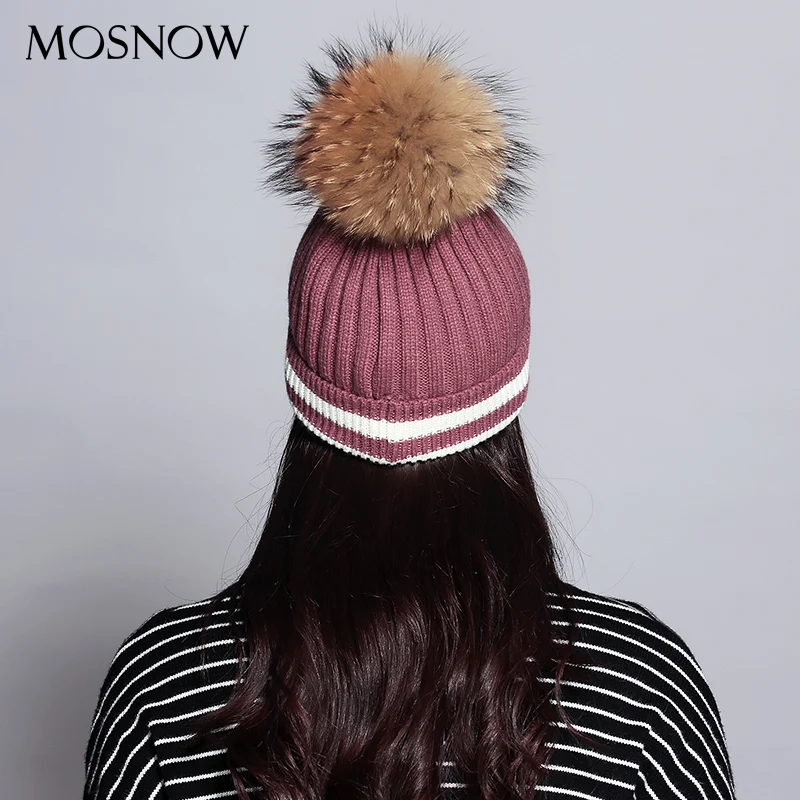 Шерсть Skullies шапочки шить трикотажные Шапки с воротником из натурального меха