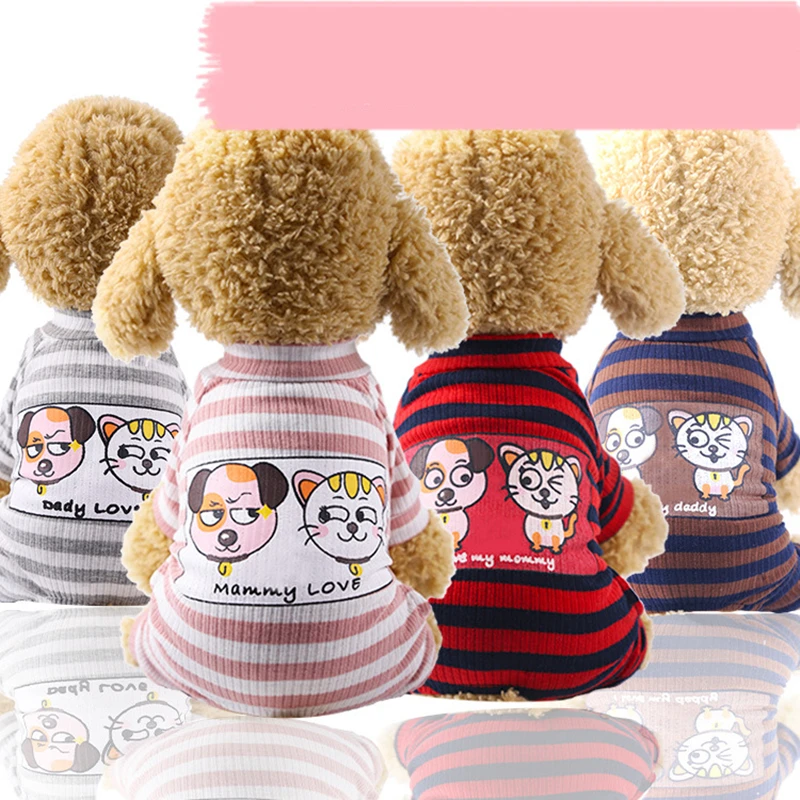

Cute Pet Clothes Striped Dog Clothing Soft Couple Models Cat Clothes Stretch Pet T-shirt Cat Costume Small Dog Pajamas