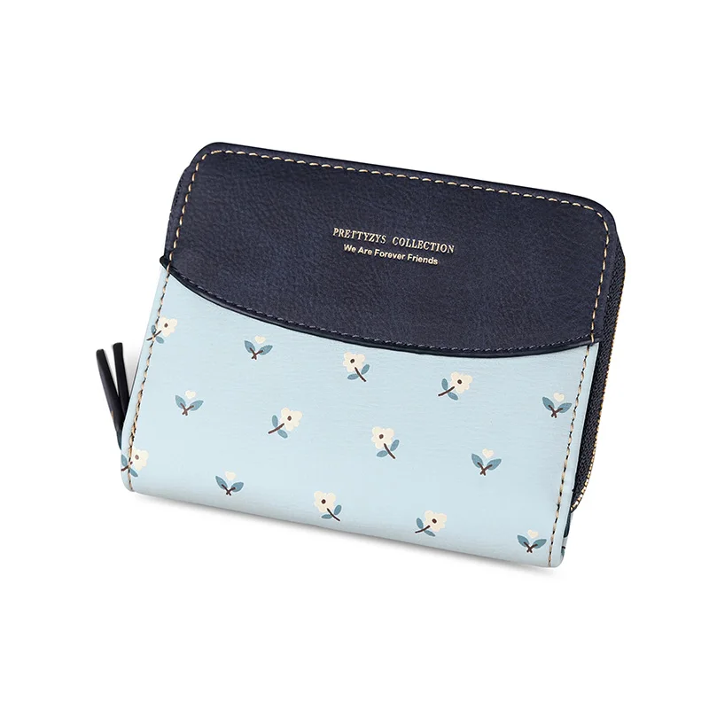 Blue Small 3 размера, женский кожаный бумажник с цветочным рисунком, модный, с заплатками, на молнии, для телефона, для смены карт, клатч, кошельки для девочек, кошельки, держатели - Цвет: Blue Small