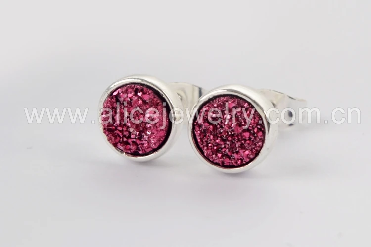 Pink BOROSA, 5 пар, 9 мм, Круглый, серебряный цвет, ободок, титан, Druzy, серьги-гвоздики, покрытие радуги, серьги Drusy, Женские Ювелирные изделия, ZS0328 - Окраска металла: Pink