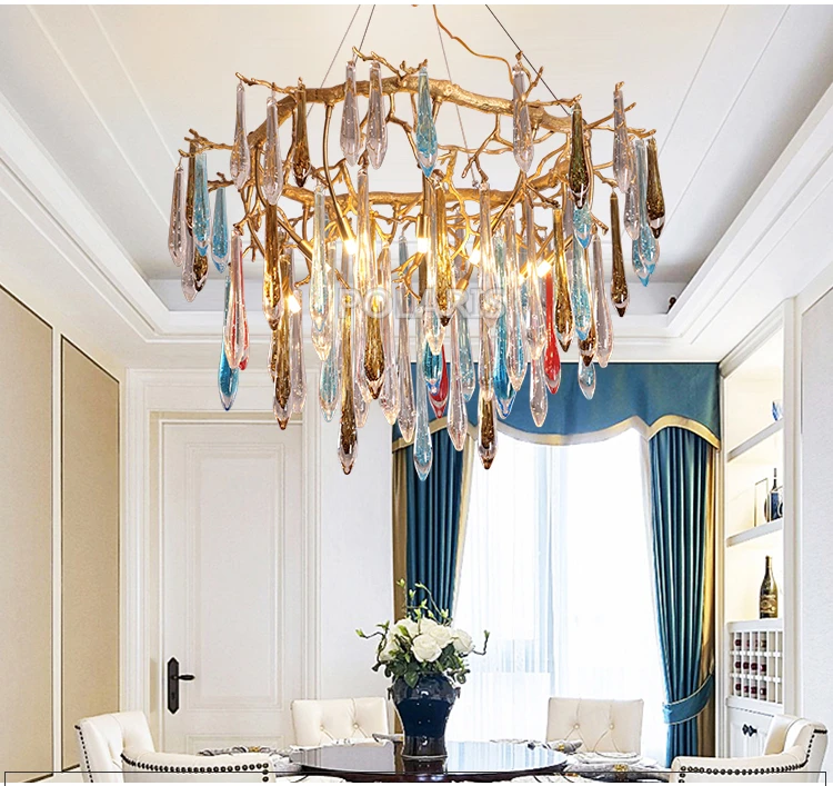 Латунь Люстры светодиодный Медь люстры Стекло люстра лампы лестница висит света