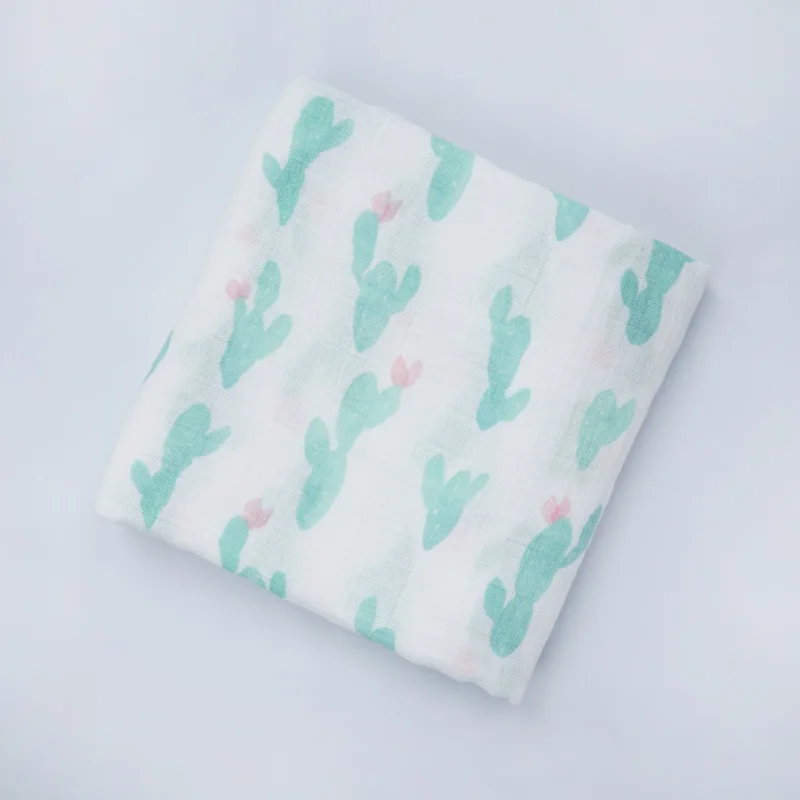 green cactus Детское одеяло Muslinlife, дышащее, муслиновое, обертывание, для новорожденных, хлопок, бамбуковое волокно, детское Пеленальное многофункциональное муслиновое постельное белье, 120*120 см - Цвет: green cactus