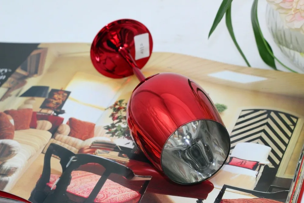 

Creative red color plating metal glass goblet wine champagne cup wedding decorations model room red wine