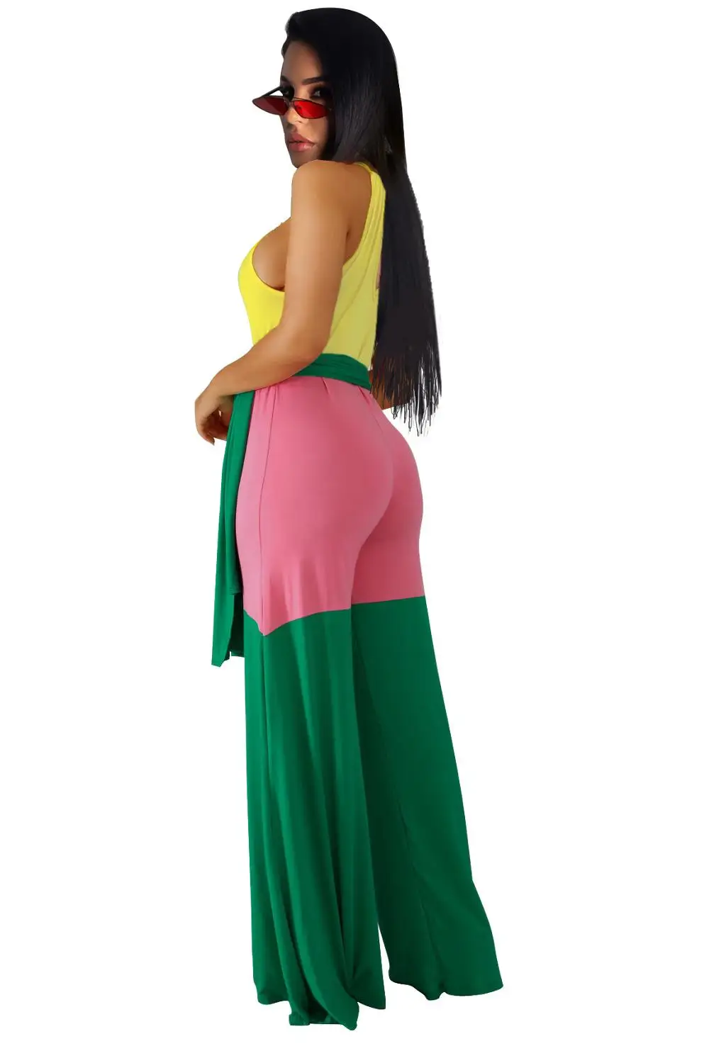 Женский Длинный комбинезон с лямкой на шее широкими штанинами|Женские